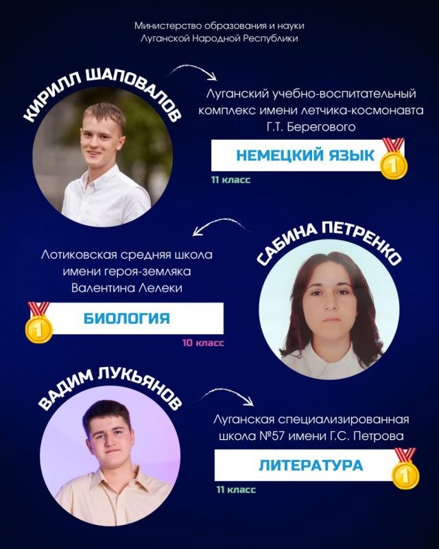 10 победителей регэтапа Всероссийской олимпиады школьников в ЛНР 10 победителей регэтапа Всероссийской олимпиады школьников в ЛНР