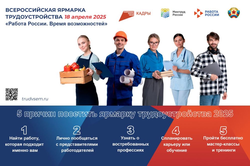 18 апреля 2025 года в территориальном отделении Государственного казенного учреждения «Республиканский центр занятости населения Луганской Народной Республики» в Беловодском районе для граждан, ищущих работу, будет проходить... 18 апреля 2025 года в территориальном отделении Государственного казенного учреждения «Республиканский центр занятости населения Луганской Народной Республики» в Беловодском районе для граждан, ищущих работу, будет проходить...