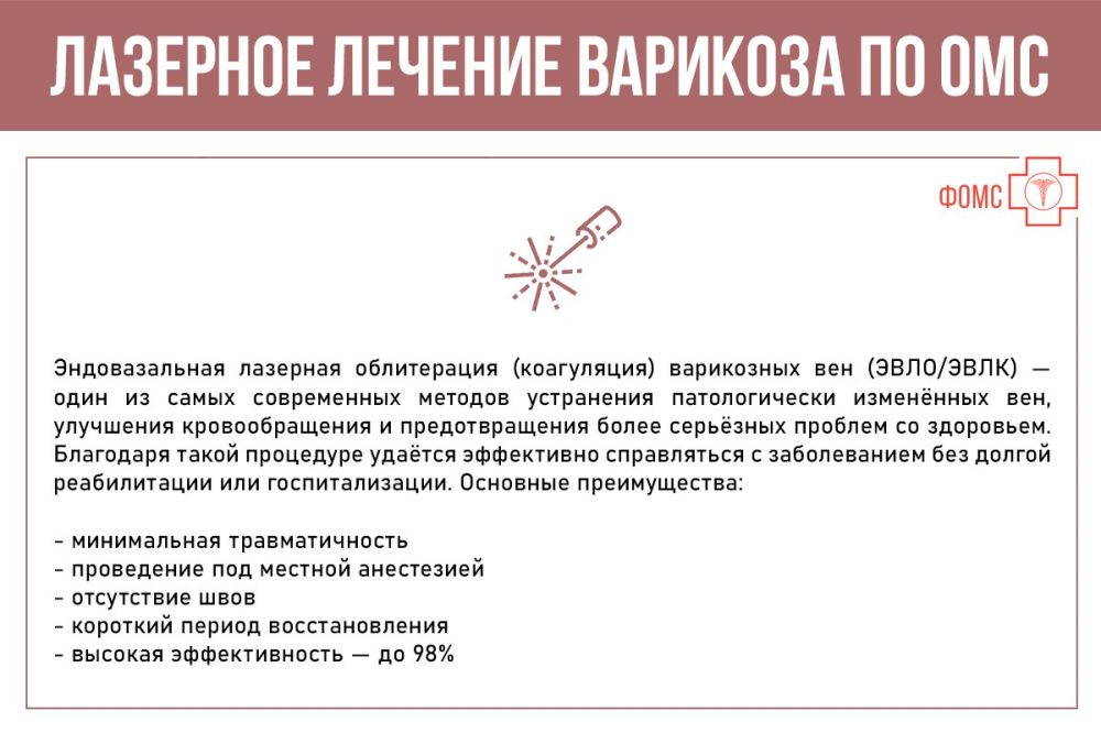 Что такое варикозное расширение вен? Какие риски оно несёт? Как получить высокотехнологичное лечение варикоза с помощью лазера бесплатно по полису ОМС (при наличии медицинских показаний)? - смотрите #инфокарточкиФОМС Что такое варикозное расширение вен? Какие риски оно несёт? Как получить высокотехнологичное лечение варикоза с помощью лазера бесплатно по полису ОМС (при наличии медицинских показаний)? - смотрите #инфокарточкиФОМС