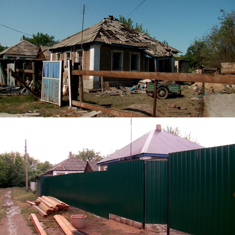 Тюменские строители пришли на помощь жителям пгт Краснодон, дома и ограждения которых пострадали от прилёта ракет, выпущенных военными ВСУ 1 июня