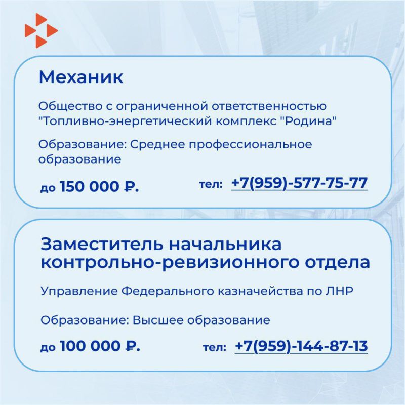 Актуальные вакансии от Министерства труда ЛНР: Актуальные вакансии от Министерства труда ЛНР:
