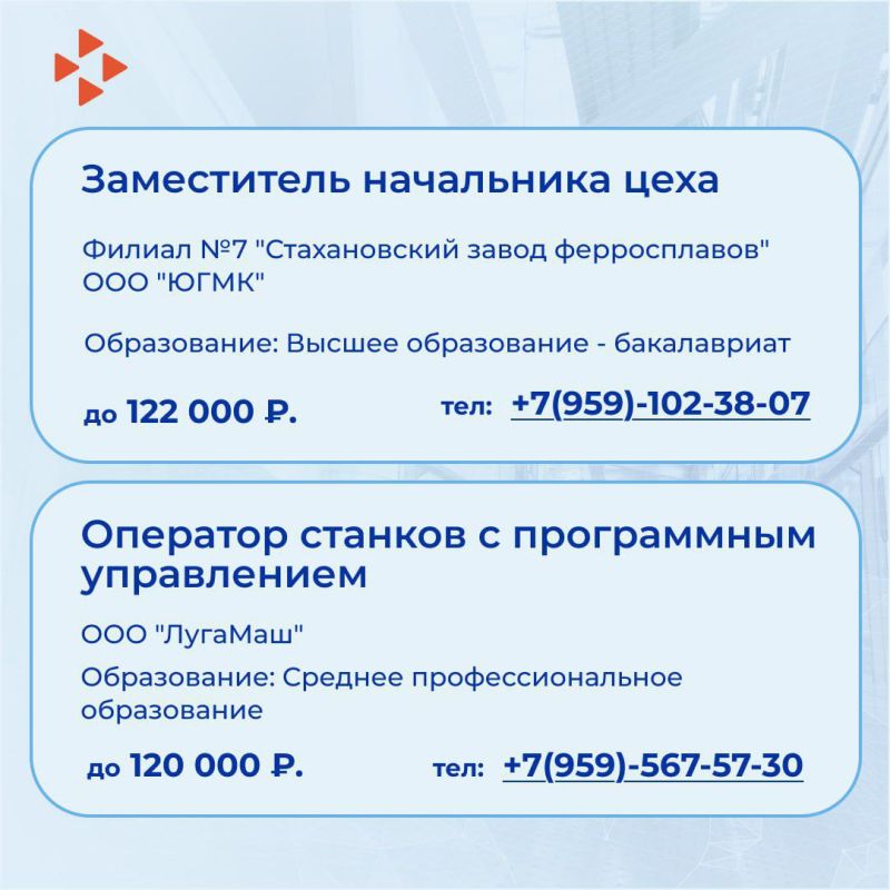 Актуальные вакансии от Министерства труда ЛНР: Актуальные вакансии от Министерства труда ЛНР: