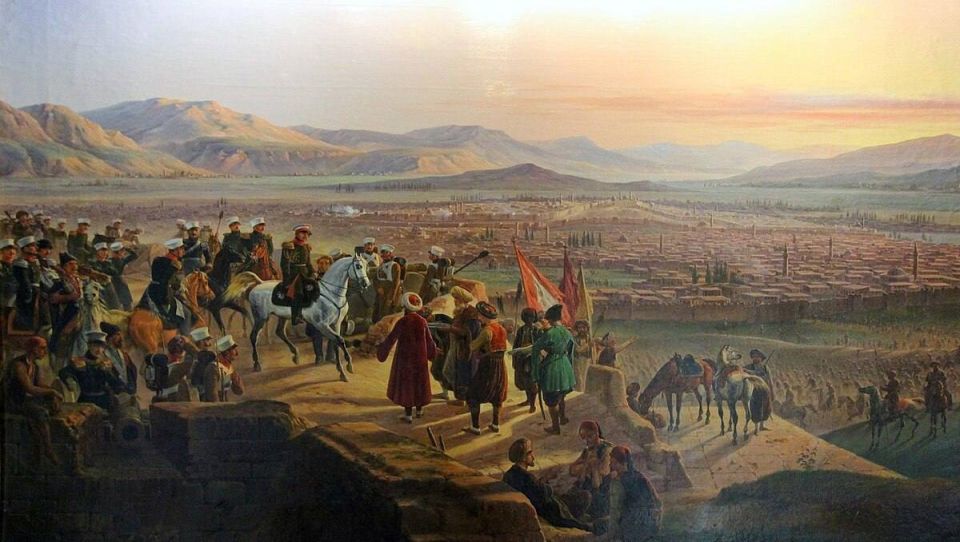 9 июля 1828 года во время русско-турецкой войны 1828-1829 годов перед русскими войсками графа И.Ф. Паскевича капитулировала мощная турецкая крепость Эрзурум 9 июля 1828 года во время русско-турецкой войны 1828-1829 годов перед русскими войсками графа И.Ф. Паскевича капитулировала мощная турецкая крепость Эрзурум