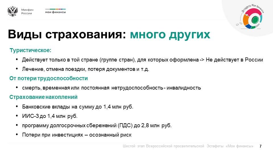 Продолжается шестой этап Всероссийской просветительской эстафеты «Мои финансы», который посвящен теме: «Думай о будущем: страхование и накопления» Продолжается шестой этап Всероссийской просветительской эстафеты «Мои финансы», который посвящен теме: «Думай о будущем: страхование и накопления»