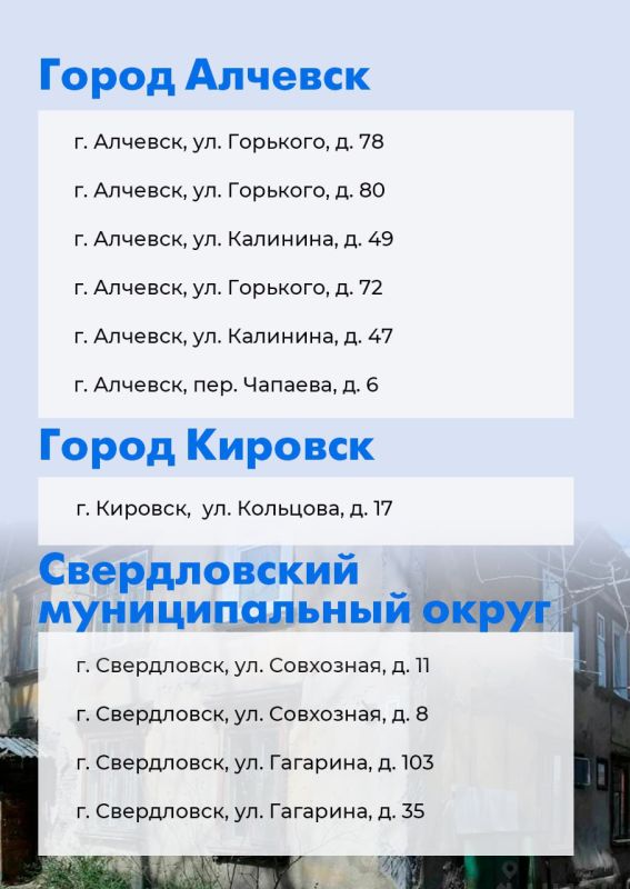 Список первых 36 ветхих домов, которые признаны аварийными и будут расселены Список первых 36 ветхих домов, которые признаны аварийными и будут расселены