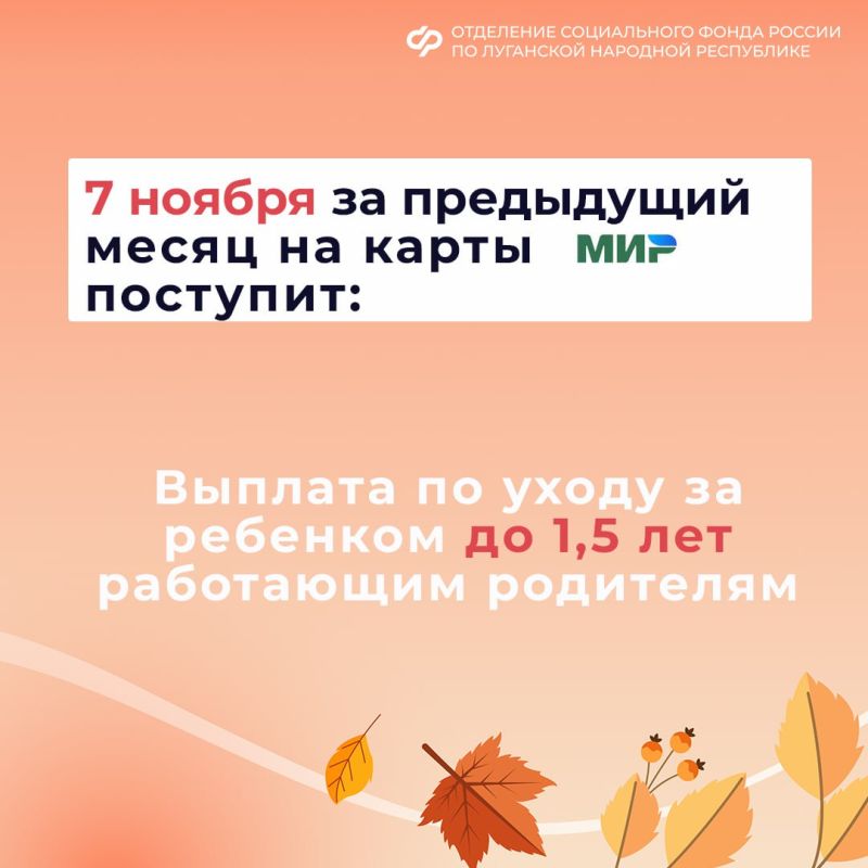 1, 5 и 7 ноября — дни зачисления выплат семьям с детьми в ЛНР на карты и счета 1, 5 и 7 ноября — дни зачисления выплат семьям с детьми в ЛНР на карты и счета