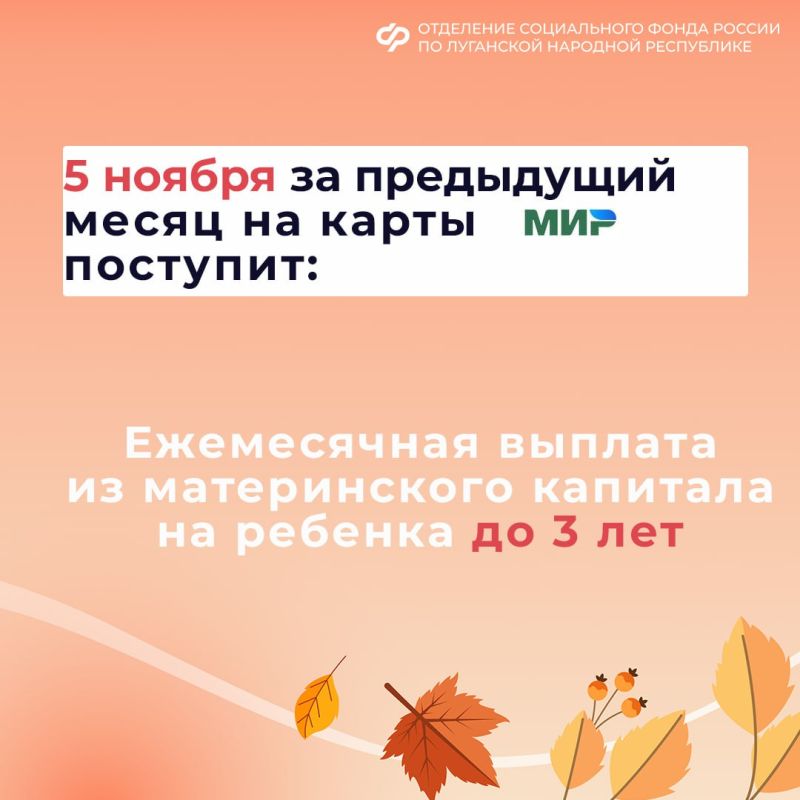 1, 5 и 7 ноября — дни зачисления выплат семьям с детьми в ЛНР на карты и счета 1, 5 и 7 ноября — дни зачисления выплат семьям с детьми в ЛНР на карты и счета