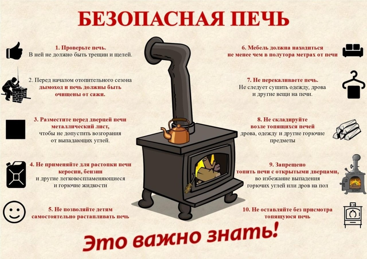 Напоминаем о необходимости строгого соблюдения правил безопасности при использовании печного отопления, электрообогревателей и газового оборудования