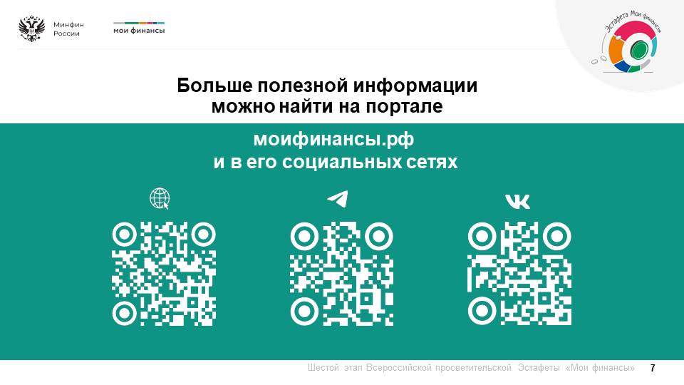 Продолжается шестой этап Всероссийской просветительской эстафеты «Мои финансы», который посвящен теме: «Думай о будущем: страхование и накопления» Продолжается шестой этап Всероссийской просветительской эстафеты «Мои финансы», который посвящен теме: «Думай о будущем: страхование и накопления»