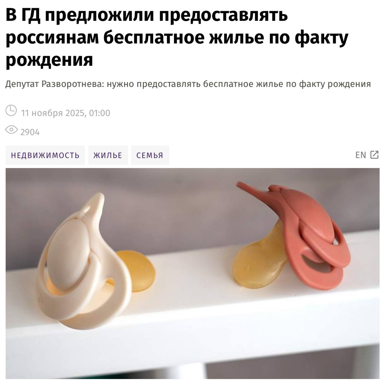 Россиянам хотят выдавать бесплатное жильё по факту рождения