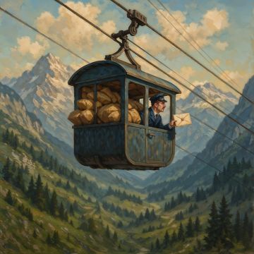 Почта на канатной дороге. В горах, где нет дорог для автомобилей, иногда используют канатные дороги для доставки почты и посылок