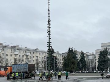 Главную елку Луганска собирают на Театральной площади