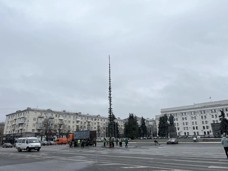Главную елку Луганска собирают на Театральной площади Главную елку Луганска собирают на Театральной площади
