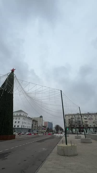 Новый год близко: коммунальщики практически завершили установку золотого шатра над главной елкой Республики