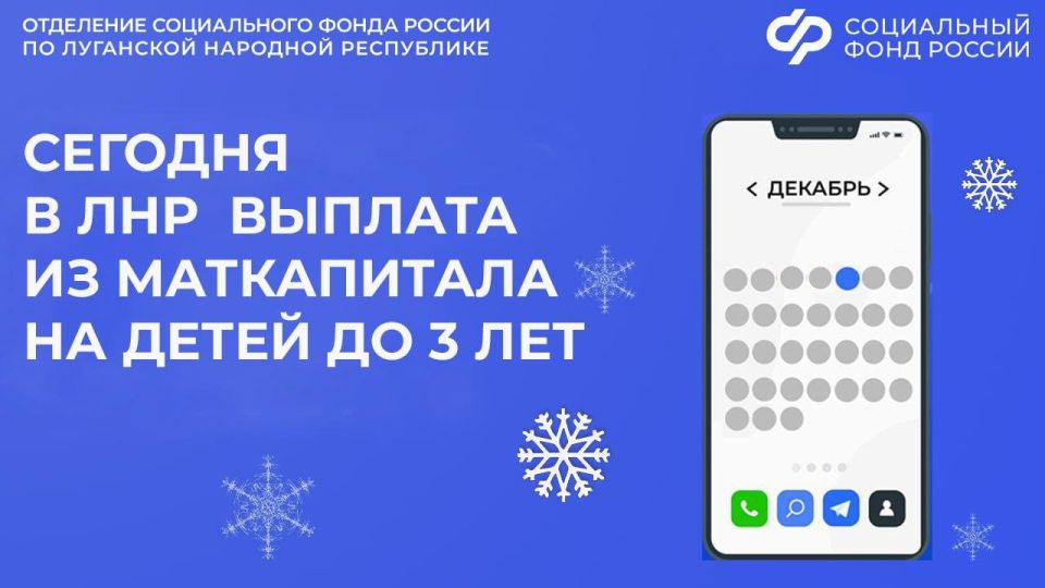 5 декабря — день зачисления ежемесячной выплаты из маткапитала в ЛНР