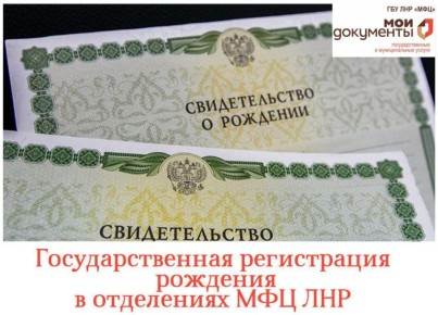 Свидетельство о рождении ребенка можно оформить в отделениях МФЦ ЛНР