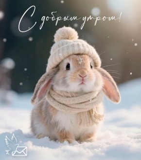 Доброе утро! Этот пушистый кролик в вязаной шапочке напоминает: даже в мороз можно чувствовать себя уютно