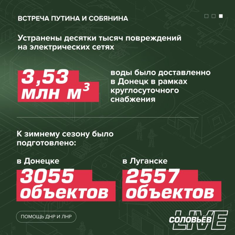 «Здорово, это правильно. Люди должны почувствовать, что Россия рядом и они часть России. Спасибо москвичам и вам, вашей команде за эту поддержку регионов», — Владимир Путин отметил вклад столицы в поддержку ЛНР и ДНР «Здорово, это правильно. Люди должны почувствовать, что Россия рядом и они часть России. Спасибо москвичам и вам, вашей команде за эту поддержку регионов», — Владимир Путин отметил вклад столицы в поддержку ЛНР и ДНР