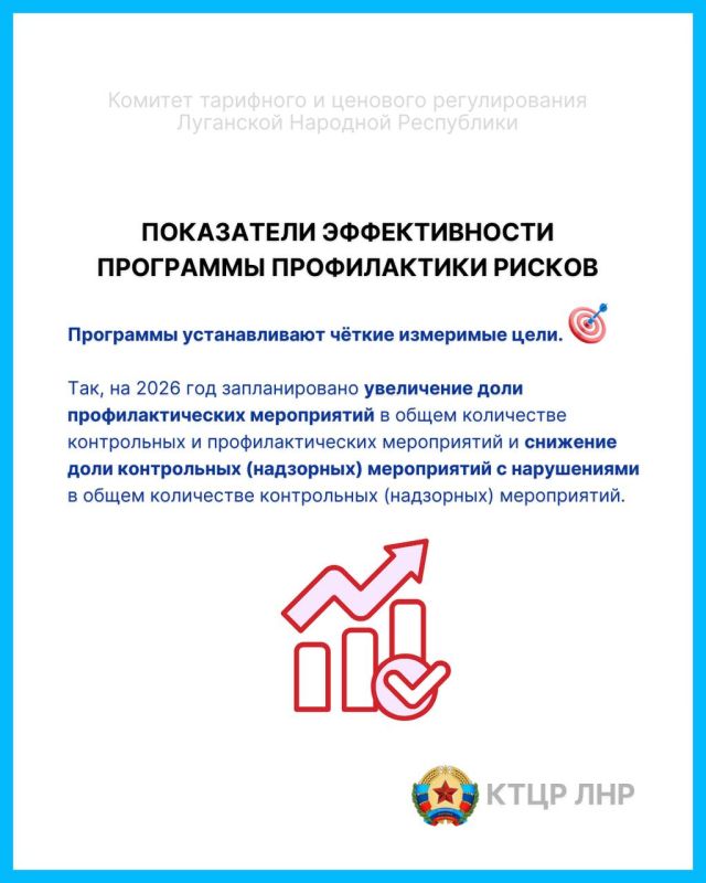 Приказом КТЦР ЛНР от 12.01.2026 № 1-ОД утверждены программы профилактики рисков причинения вреда (ущерба) охраняемым законом ценностям на 2026 год, предусматривающие Планы-графики проведения обязательных профилактических... Приказом КТЦР ЛНР от 12.01.2026 № 1-ОД утверждены программы профилактики рисков причинения вреда (ущерба) охраняемым законом ценностям на 2026 год, предусматривающие Планы-графики проведения обязательных профилактических...
