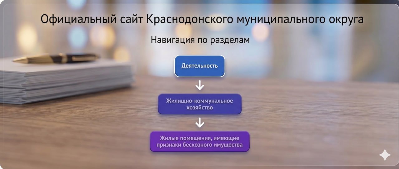 Где можно ознакомиться со списком объектов с признаками бесхозяйного имущества по Краснодонскому муниципальному округу? Где можно ознакомиться со списком объектов с признаками бесхозяйного имущества по Краснодонскому муниципальному округу?