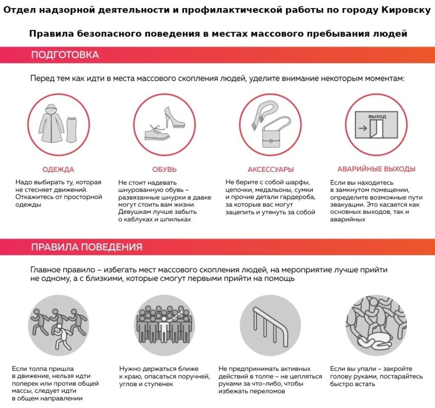 Отдел надзорной деятельности и профилактической работы по городу Кировску разъясняет правила безопасного поведения в общественных местах и местах массового пребывания людей Отдел надзорной деятельности и профилактической работы по городу Кировску разъясняет правила безопасного поведения в общественных местах и местах массового пребывания людей