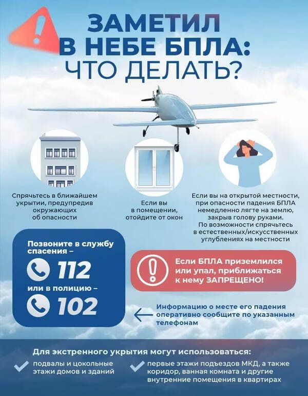 Отдел НД и ПР по г. Кировску УНД и ПР ГУ МЧС России по ЛНР напоминает правила поведения при воздушном нападении и атаке БПЛА Отдел НД и ПР по г. Кировску УНД и ПР ГУ МЧС России по ЛНР напоминает правила поведения при воздушном нападении и атаке БПЛА