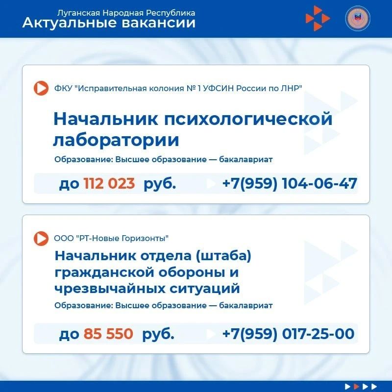 Работа есть: свежие вакансии в ЛНР — от руководителя центра до резчика мясопродуктов Работа есть: свежие вакансии в ЛНР — от руководителя центра до резчика мясопродуктов