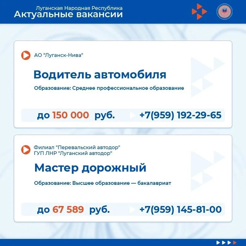 Работа есть: свежие вакансии в ЛНР — от руководителя центра до резчика мясопродуктов Работа есть: свежие вакансии в ЛНР — от руководителя центра до резчика мясопродуктов