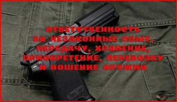 Администрация информирует об уголовной ответственности за незаконные приобретение, передачу, сбыт, хранение, перевозку или ношение оружия, его основных частей, боеприпасов