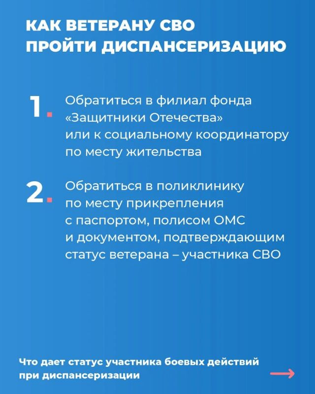 Инструкция: как ветерану СВО пройти углубленную диспансеризацию при поддержке фонда «Защитники Отечества» Инструкция: как ветерану СВО пройти углубленную диспансеризацию при поддержке фонда «Защитники Отечества»