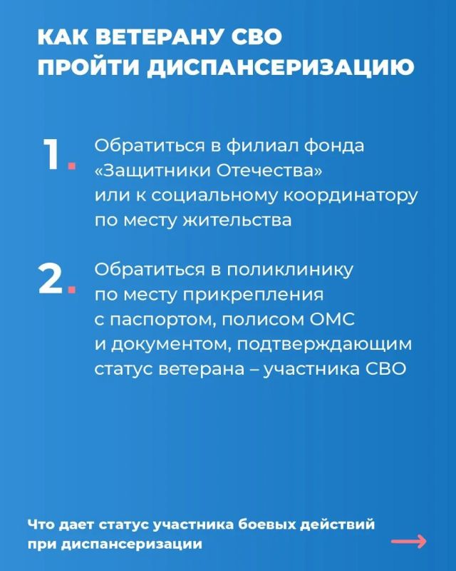 Инструкция: как ветерану СВО пройти углубленную диспансеризацию при поддержке фонда «Защитники Отечества» Инструкция: как ветерану СВО пройти углубленную диспансеризацию при поддержке фонда «Защитники Отечества»