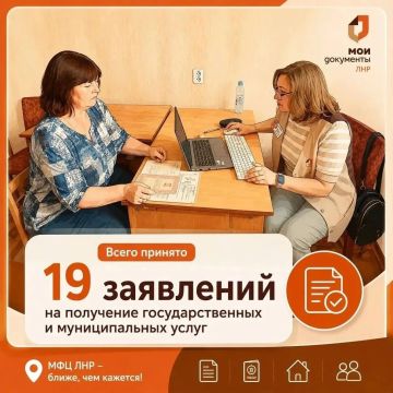 Жители Жёлтого подали 19 заявлений в МФЦ ЛНР