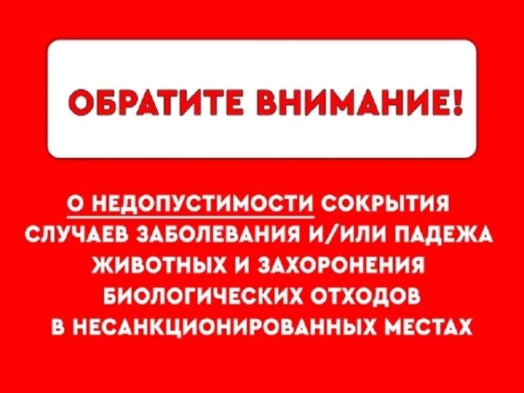 Памятка о недопустимости сокрытия случаев заболевания и/или падежа животных и захоронения биологических отходов в несанкционированных местах