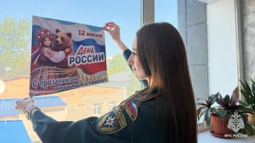В преддверии Дня России молодёжный совет ГУ МЧС России по ЛНР присоединился к акции «Окна России»