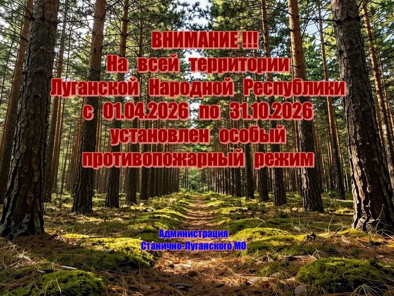 На территории Луганской Народной Республики с 01.04.2026 по 31.10.2026 установлен особый противопожарный режим