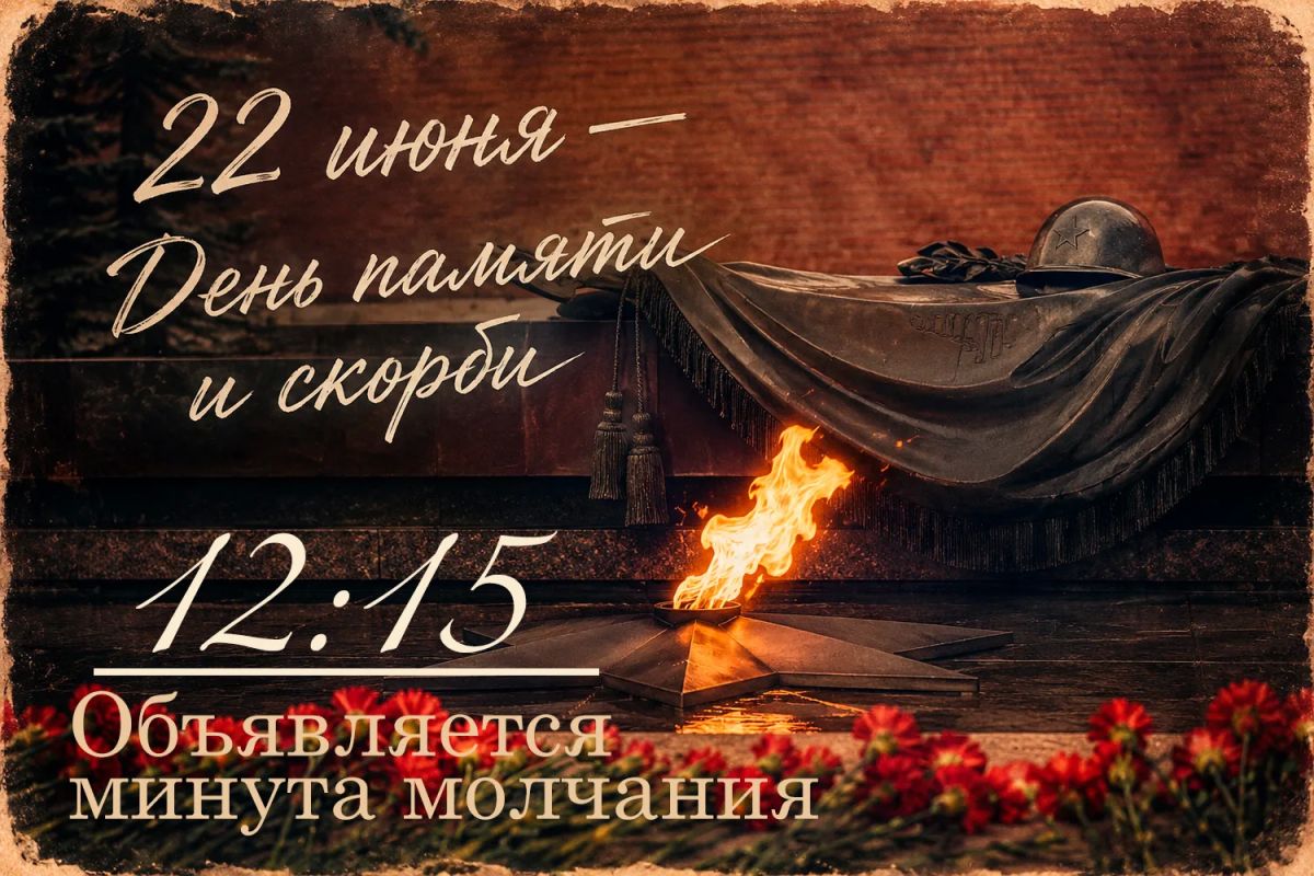 Внимание! 12 часов 15 минут мы склоняем головы в минуте молчания, чтобы вспомнить и почтить героический подвиг наших предков, сражавшихся и победивших на фронтах Великой Отечественной войны, а также тех, кто ковал Великую...