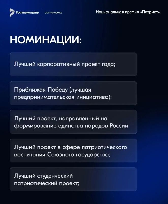Открыт приём заявок на Национальную премию «Патриот» Открыт приём заявок на Национальную премию «Патриот»