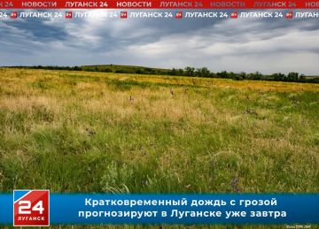 Кратковременный дождь с грозой прогнозируют в Луганске завтра, 26 июля