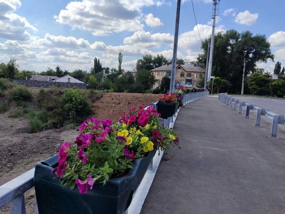 Еще один мост Луганска украсили подвесные кашпо с петуньями Еще один мост Луганска украсили подвесные кашпо с петуньями