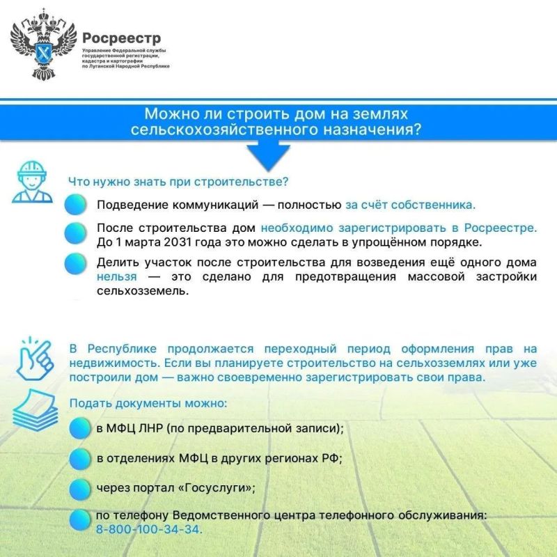 Росреестр ЛНР: Можно ли строить дом на землях сельскохозяйственного назначения? Росреестр ЛНР: Можно ли строить дом на землях сельскохозяйственного назначения?