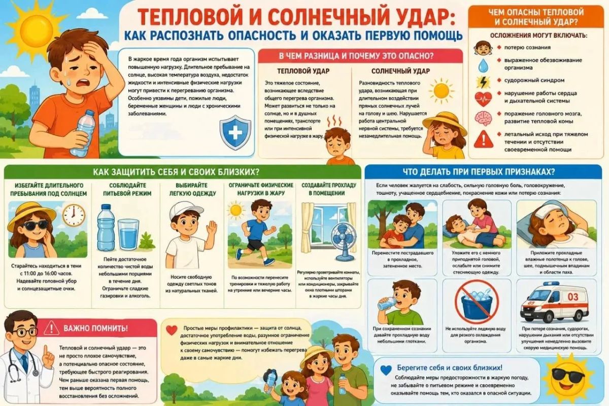 Тепловой и солнечный удар: как распознать опасность и оказать первую помощь Тепловой и солнечный удар: как распознать опасность и оказать первую помощь
