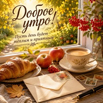 Пусть этот осенний день начнётся с добрых мыслей и приятных новостей! Желаем вам отличного настроения, лёгкости в делах и ярких моментов сегодня