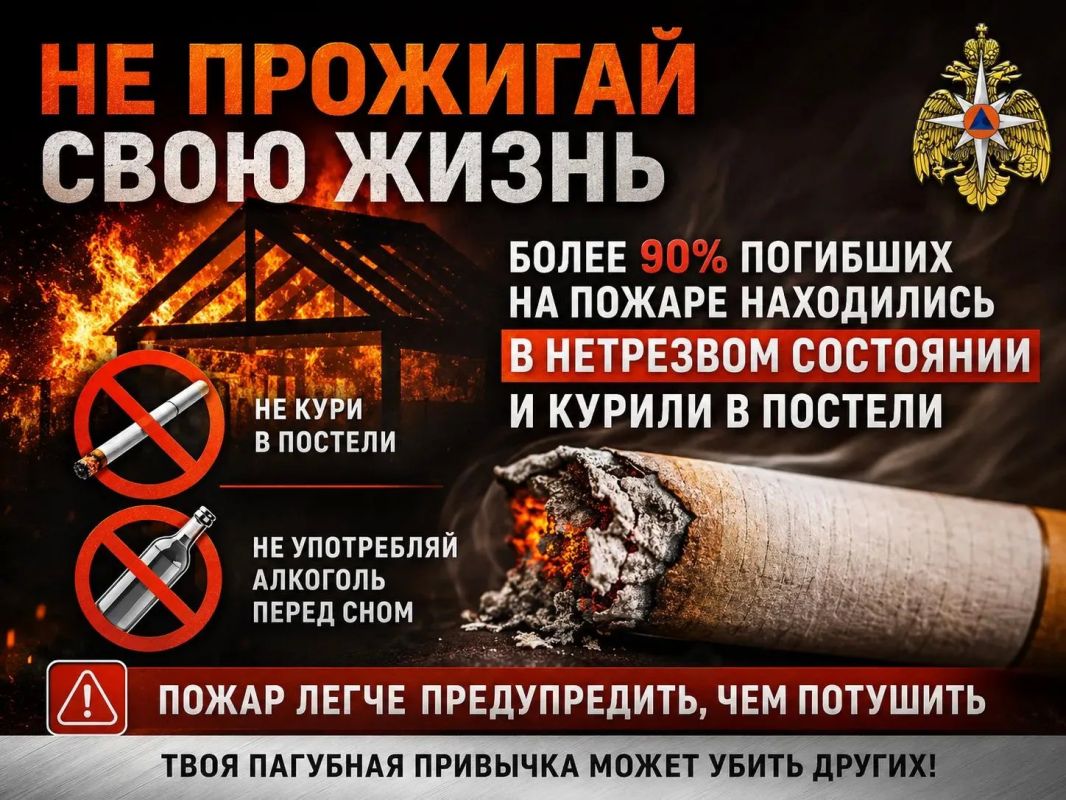 Курение – одна из частых причин пожаров!