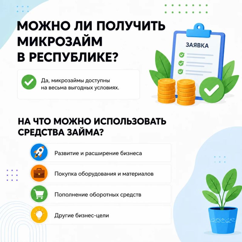 ВЫ СПРАШИВАЛИ:. Можно ли получить микрозайм в республике? На что можно использовать средства займа?