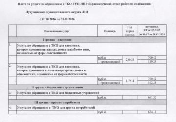 Вниманию граждан ! МБУ "Лутугиножилфонд" обращает ваше внимание, что с октября 2026 г. будут действовать новые тарифы на вывоз ТКО