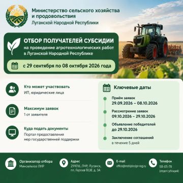 Отбор получателей субсидии на агротехнологические работы для аграриев ЛНР