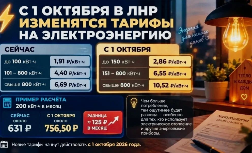 с 1 октября в ЛНР подорожает электроэнергия