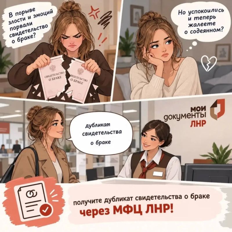 Повторное свидетельство о регистрации брака — через МФЦ ЛНР