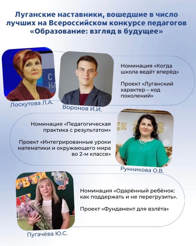 Иван Кусов: Педагоги из ЛНР вошли в число лучших наставников страны по итогам Всероссийского конкурса «ОБРАЗОВАНИЕ: ВЗГЛЯД В БУДУЩЕЕ»