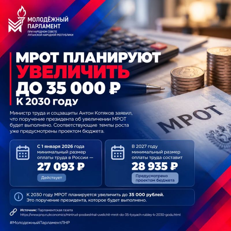 МРОТ вырастет до 35 тысяч рублей к 2030 году